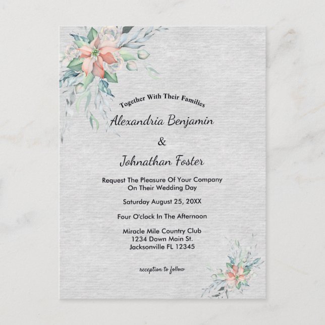 Carte Postale Elégant Pêche Coral Fleurs Bouquet Mariage (Devant)