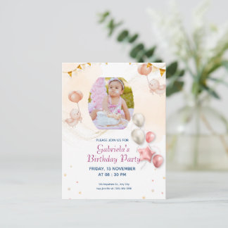 Carte Postale Elegant Photo Birthday Invitation For K