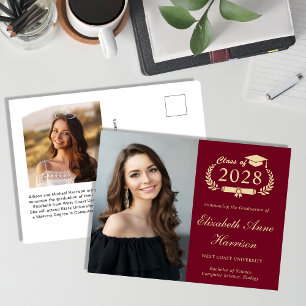 Carte Postale Elégant Photo Bourgogne Gold Graduation