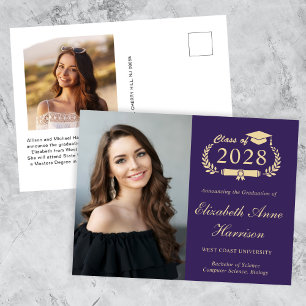 Carte Postale Élégant Photo Purple College Graduation