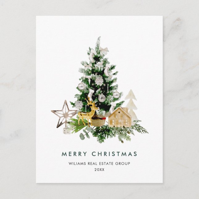 Carte Postale Elégant Pine Tree Noël Société Salutation (Devant)