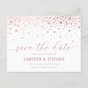 Carte Postale Elégant Pink Foil Confetti Blanc Enregistrer la da