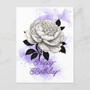 Carte Postale Élégant Pivoine Blanche Vintage Éclaboussure Viole