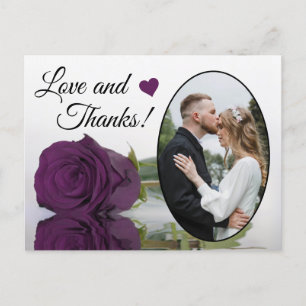 Carte Postale Élégant Plum violet Rose Mariage Amour & Merci