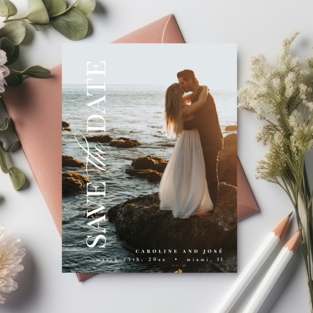 Carte Postale Élégant portrait moderne Photo Enregistrer la date (Créateur téléchargé)