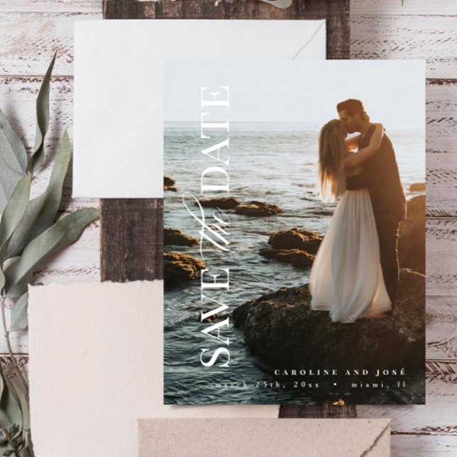 Carte Postale Élégant portrait moderne Photo Enregistrer la date (Créateur téléchargé)