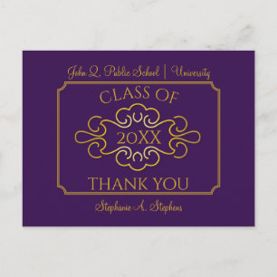 Carte Postale Elegant Purple Gold College Graduation Thank You