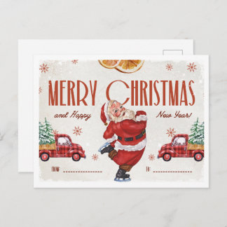 Carte Postale Elegant Red and Beige Watercolor Christmas 