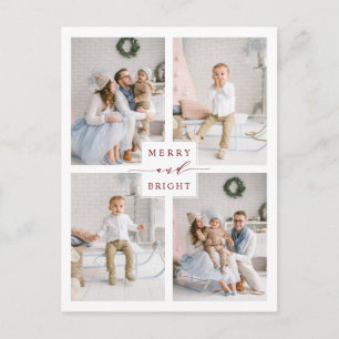 Carte Postale Elégant Red Merry & Bright 4 Photo Holiday