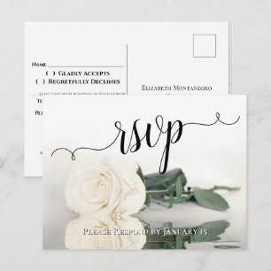 Carte Postale Elégant reflet blanc ivoire Rose mariage RSVP