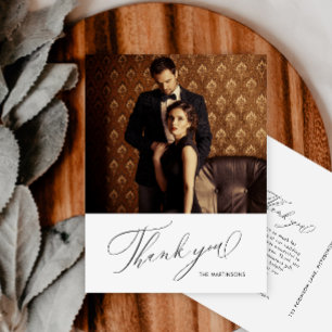 Carte Postale Élégant remerciement de mariage photo noir écritur
