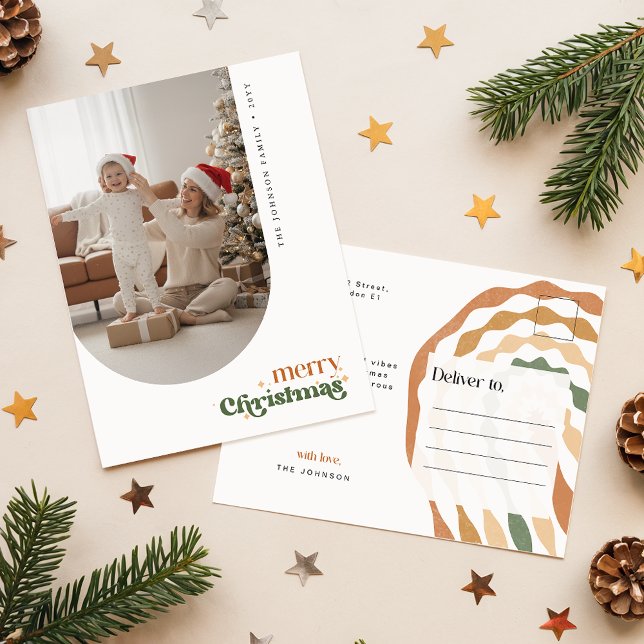 Carte Postale Elegant Retro Script Family Photo Wish Christmas (Créateur téléchargé)