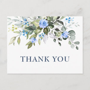 Carte Postale Elégant Rose bleu Eucalyptus Merci floral 