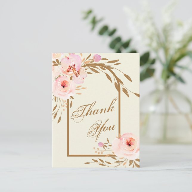 Carte Postale Élégant rose Blush Mariage photo Merci (Debout devant)