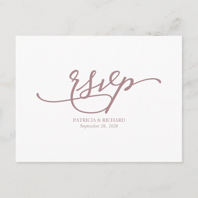 Carte Postale Élégant Rose Gold Calligraphie Mariage RSVP (Devant)