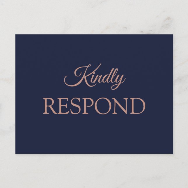 Carte Postale Elégant Rose Gold Navy Blue Wedding RSVP (Devant)