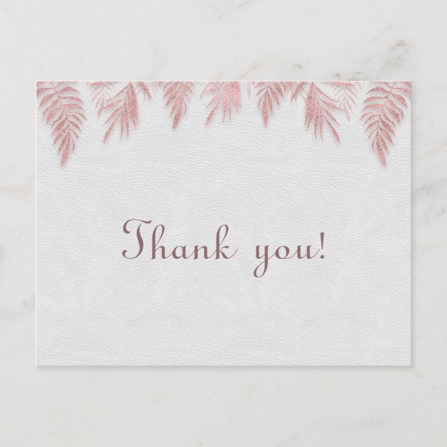Carte Postale Elégant Rose Gold Palm Feuille Mariage Merci (Devant)