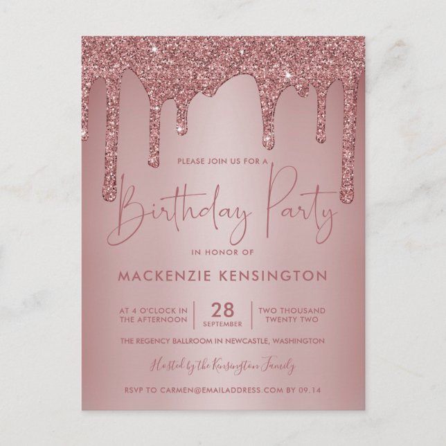 Carte Postale Elégant Rose Gold Sparkle Parties scintillant Driv (Devant)