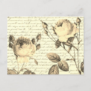Carte Postale Élégant Rose Vintage sur écriture manuscrite
