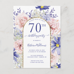 Carte Postale Elégant rose violet 70e anniversaire de fête Invit
