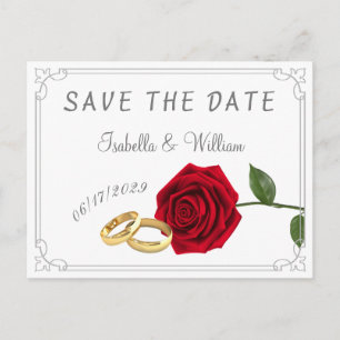 Carte Postale Élégant Roses rouges et anneaux Mariage Enregistre