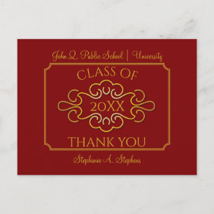 Carte Postale Élégant rouge   Merci d'obtention de diplômes du G