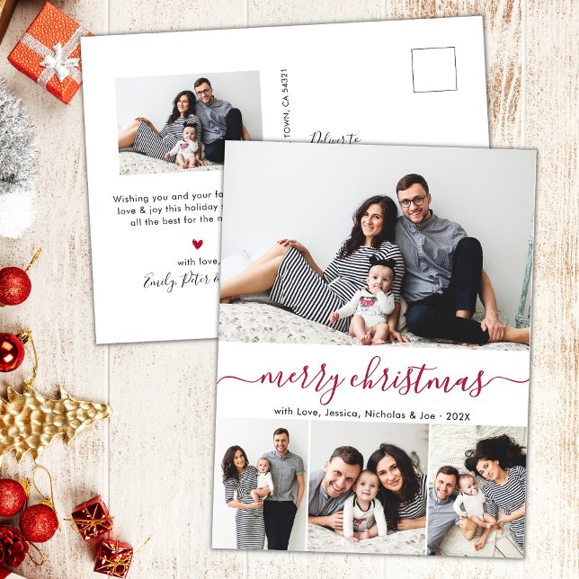 Carte Postale Élégant Rouge Script photo Collage Noël (Créateur téléchargé)