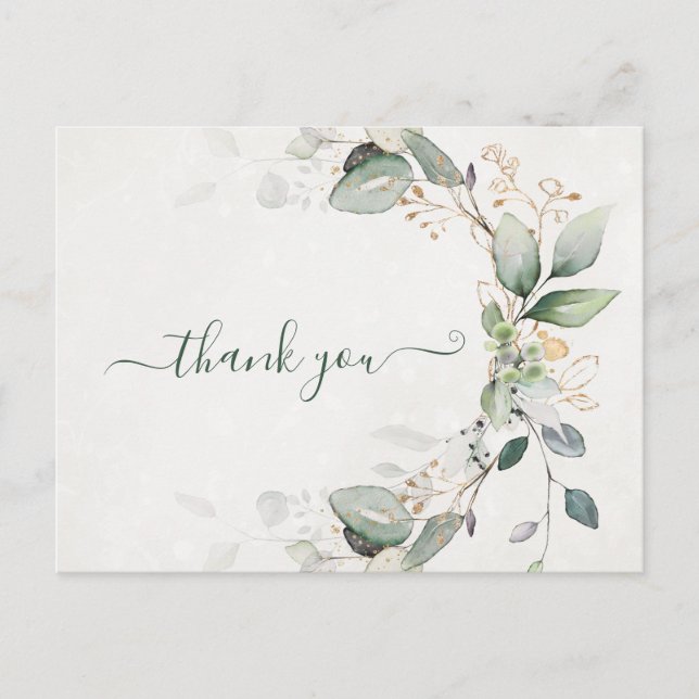 Carte Postale Élégant Rustique Doré Feuillage Eucalyptus Moderne (Devant)