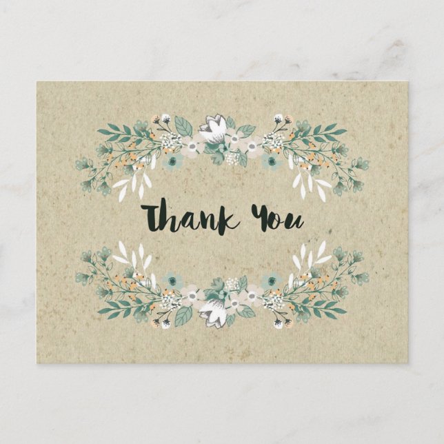 Carte Postale Élégant Rustique Floral Simple Merci Terre (Devant)