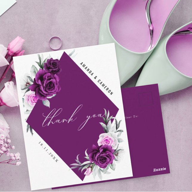Carte Postale Élégant Rustique violet violet Mariage Merci (Créateur téléchargé)