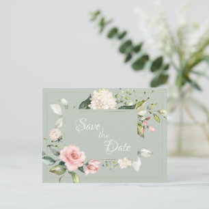 Carte Postale Elégant Sage Vert Aquarelle Mariage Floral