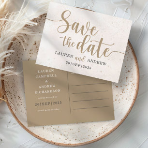 Carte Postale Élégant Save the Date Calligraphie Or Script