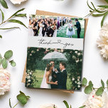 Carte Postale Élégant Script 3 Mariage photo Merci<br><div class="desc">Elégant script trois photo collage design mariage merci cartes postales. Une belle façon de partager vos photos mariages et de dire merci à vos invités mariages.</div>