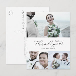 Carte Postale Élégant Script 3 Photo Collage Mariage Remerciemen
