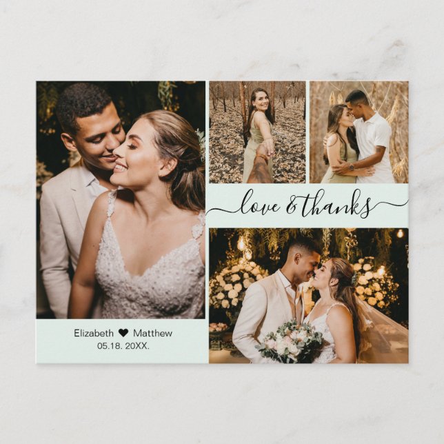 Carte Postale Élégant Script 4 Photo Collage Mariage Merci (Devant)