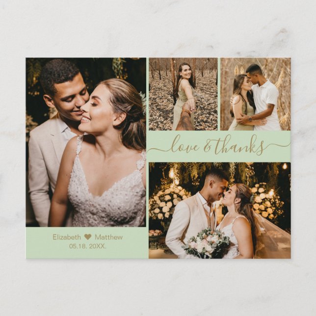 Carte Postale Élégant Script 4 Photo Collage Mariage Merci P (Devant)