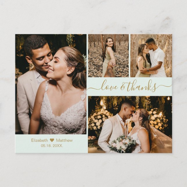 Carte Postale Élégant Script 4 Photo Collage Mariage Merci P (Devant)