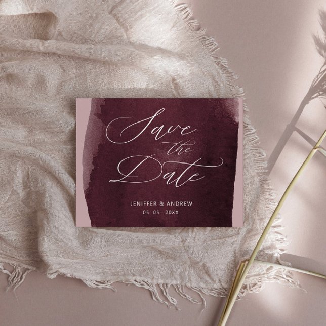 Carte Postale Élégant Script Aquarelle Laver Enregistrer La Date (Créateur téléchargé)