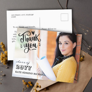 Carte Postale Élégant Script Cœur Photo Remerciements de Diplômé