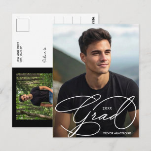 Carte Postale Élégant Script de Diplômé Photo de Remise des Dipl