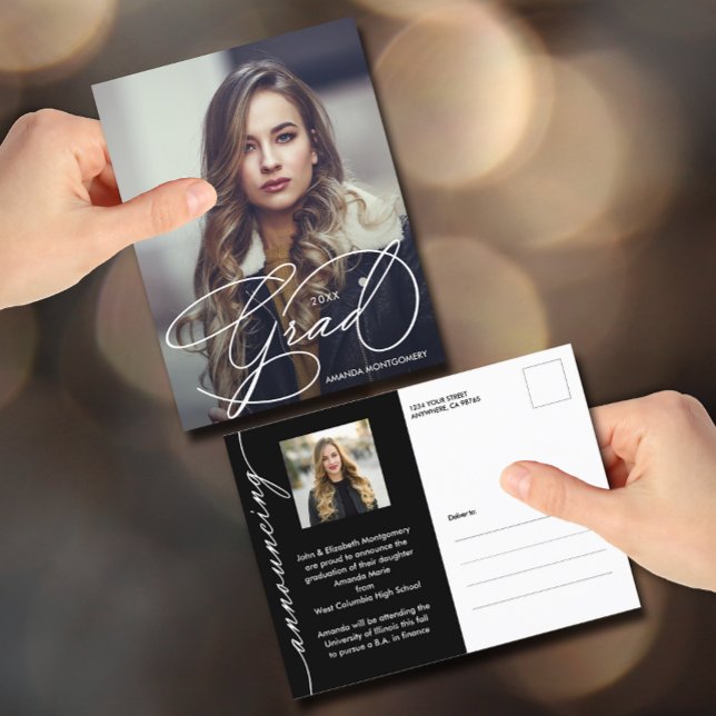 Carte Postale Élégant Script de Grad Photo Faire-part de graduat (Créateur téléchargé)