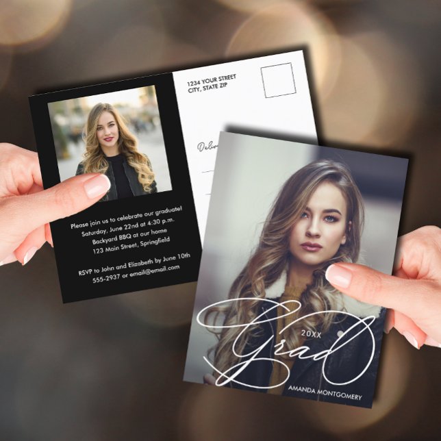 Carte Postale Élégant Script de Grad Photo Graduation (Créateur téléchargé)