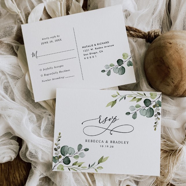 Carte Postale Élégant Script Eucalyptus Verdure Mariage Rsvp (Créateur téléchargé)