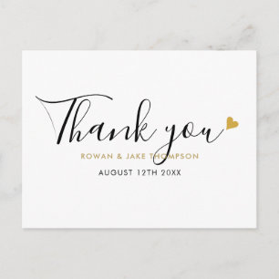 Carte Postale Élégant Script Gold Heart Merci moderne