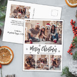 Carte Postale Élégant Script moderne 4 Photo Collage Noël<br><div class="desc">Élégant, noir et blanc Snowflakes Modern 4 Photo Collage Joyeux Script de Noël Carte postale de vacances. Ce modèle festif, mimimaliste, fantasque quatre (4) photo carte de vacances présente un joli collage photo, un flocon de neige et dit Joyeux Noël! Le texte de salutation "Joyeux Noël" est écrit dans un...</div>