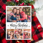 Carte Postale Élégant Script moderne Collage Joyeux Noël<br><div class="desc">Élégant, noir et blanc Snowflakes Modern 4 Photo Collage Joyeux Script de Noël Carte postale de vacances. Ce modèle festif, mimimaliste, fantasque quatre (4) photo carte de vacances présente un joli collage photo, un flocon de neige et dit Joyeux Noël! Le texte de salutation "Joyeux Noël" est écrit dans un...</div>