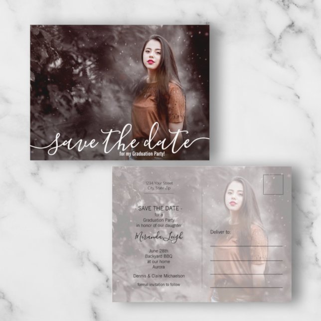 Carte Postale Elegant Script Photo Graduation Save the Date (Créateur téléchargé)