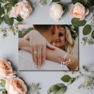 Carte Postale Élégant Script Photo Mariage Remerciement