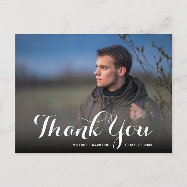 Carte Postale Elegant Script Thank You Photo Graduation (Devant)