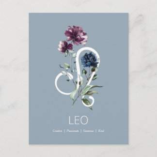 Carte Postale Élégant signe floral Zodiac Star Leo